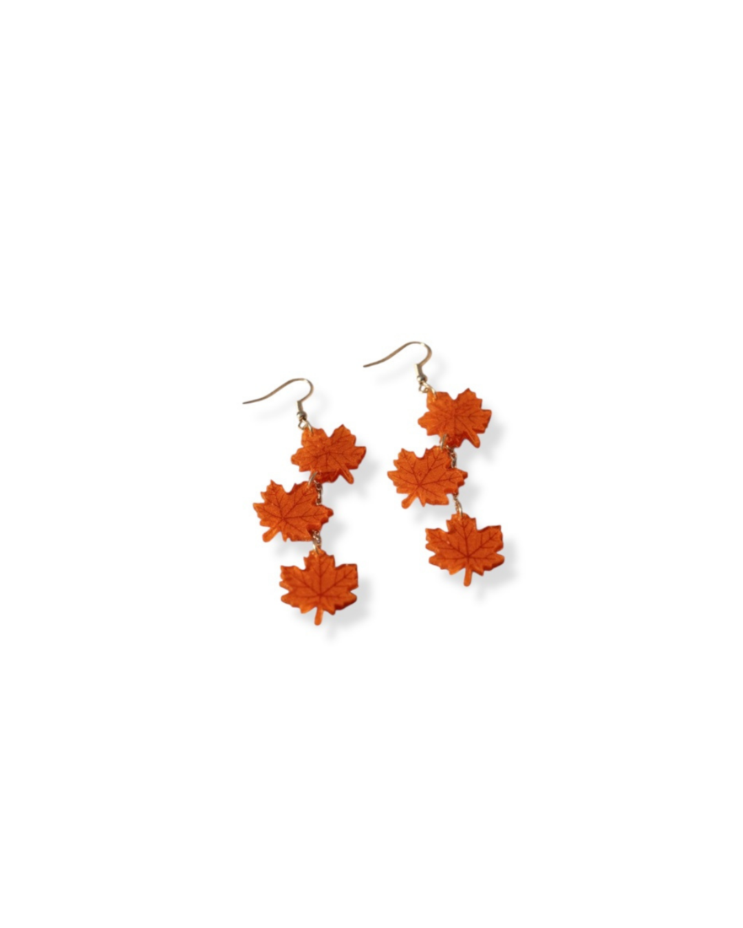 Long Orange Maple Leaf Earrings