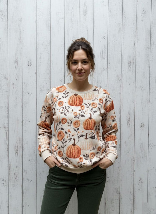 Pumpkin Floral Print Sweatshirt
