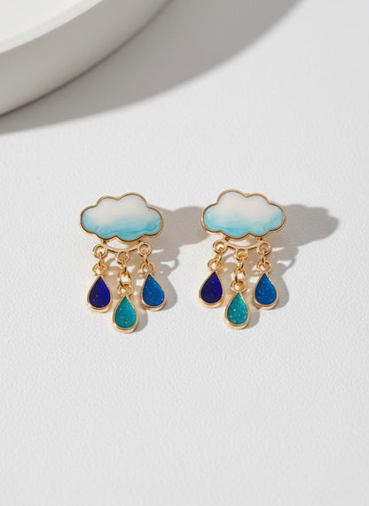 Cloud & Raindrop Enamel Earrings
