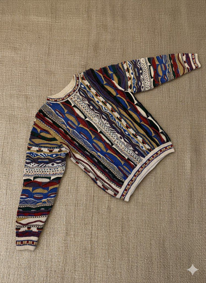 MB Line 3D Knit Sweater – Multicolor Abstract Pattern