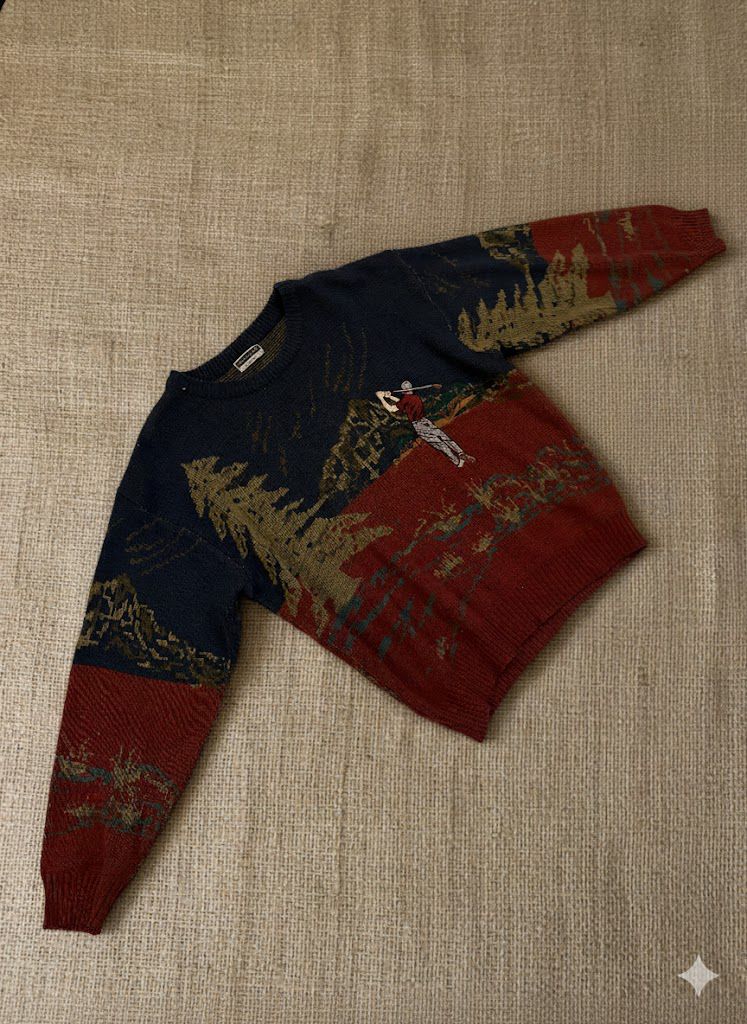 Vintage Golfer Knit Sweater – Landscape Pattern