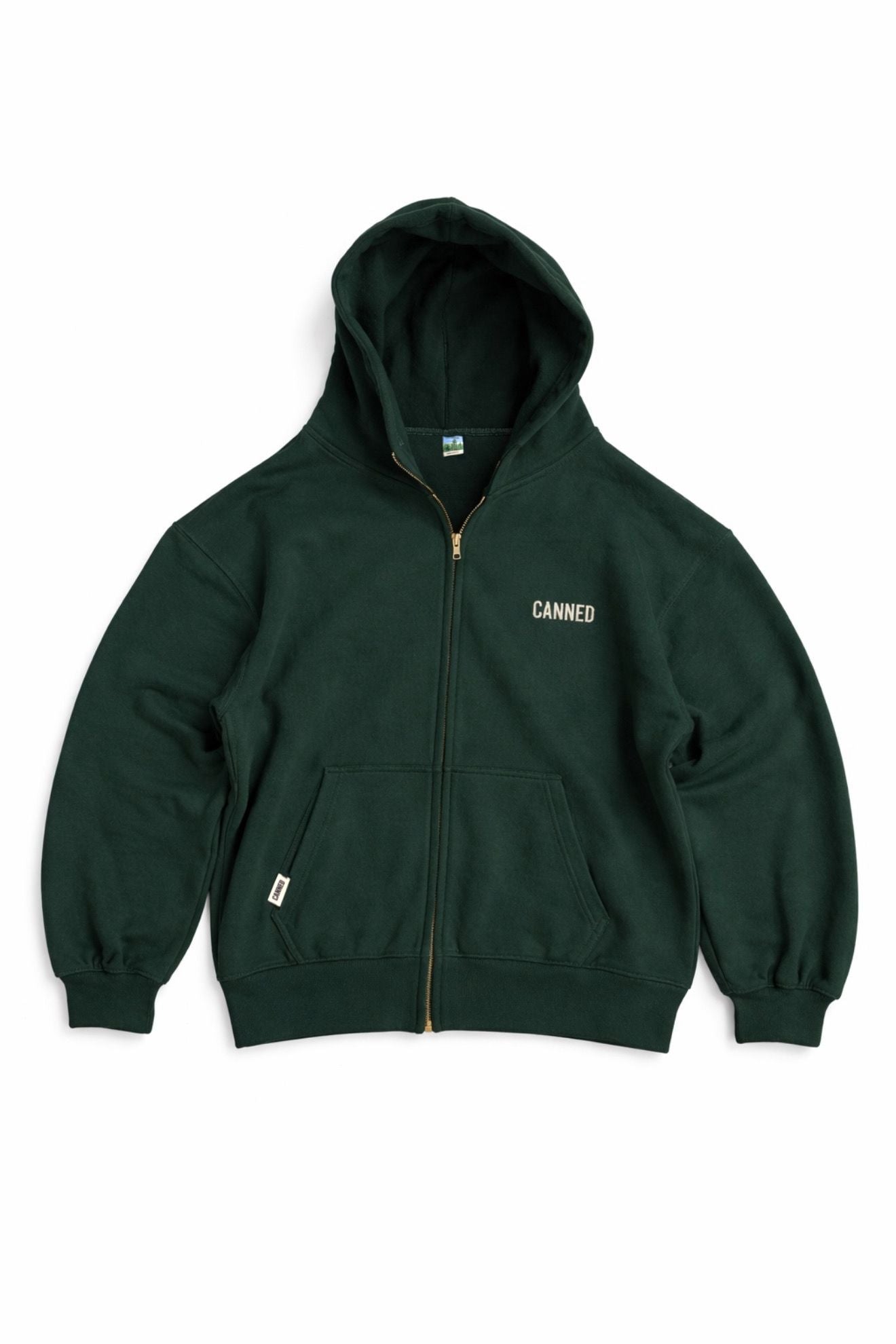 Haki Yeşil Heavyweight Oversize Boxy Fit Zip Up Hoodie – Canned Core Logo