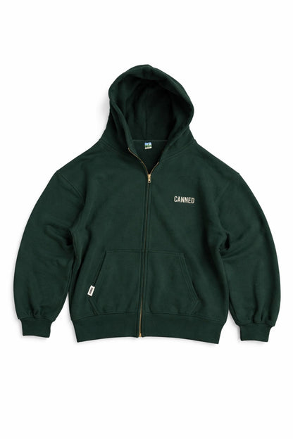 Haki Yeşil Heavyweight Oversize Boxy Fit Zip Up Hoodie – Canned Core Logo