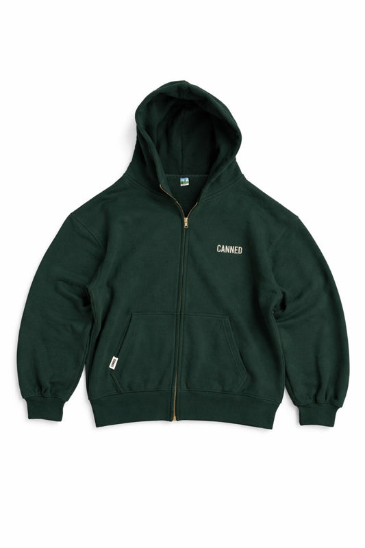 Haki Yeşil Heavyweight Oversize Boxy Fit Zip Up Hoodie – Canned Core Logo
