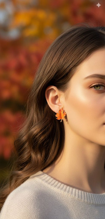 Orange Maple Leaf Earrings