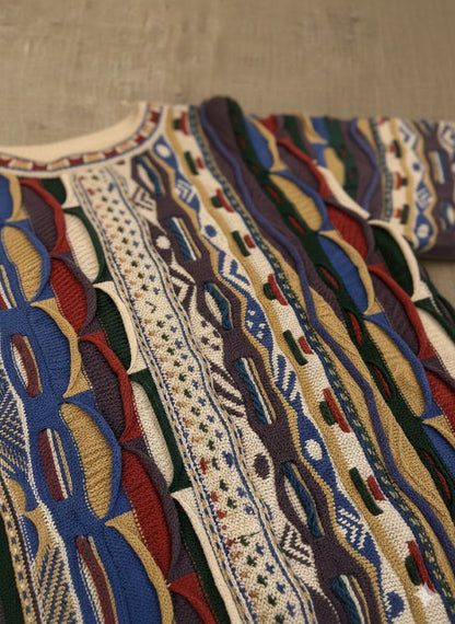 MB Line 3D Knit Sweater – Multicolor Abstract Pattern