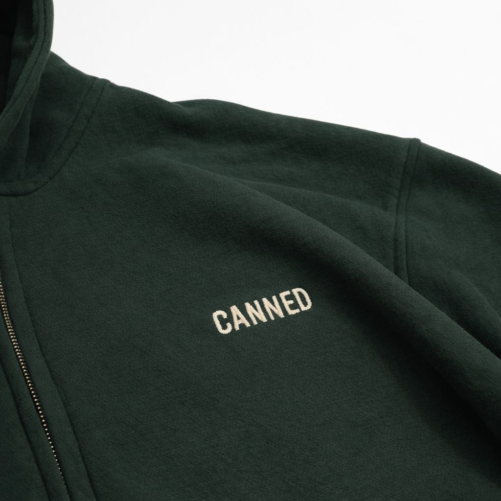 Haki Yeşil Heavyweight Oversize Boxy Fit Zip Up Hoodie – Canned Core Logo