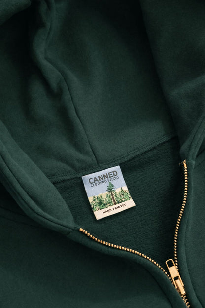 Haki Yeşil Heavyweight Oversize Boxy Fit Zip Up Hoodie – Canned Core Logo