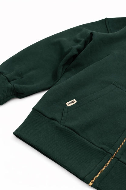 Haki Yeşil Heavyweight Oversize Boxy Fit Zip Up Hoodie – Canned Core Logo